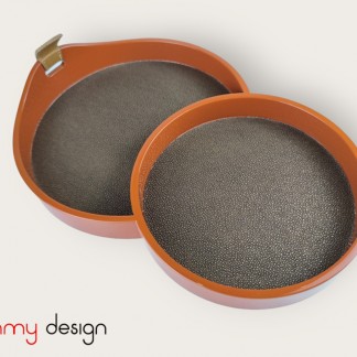 Orange half moon and round double lacquer tray 